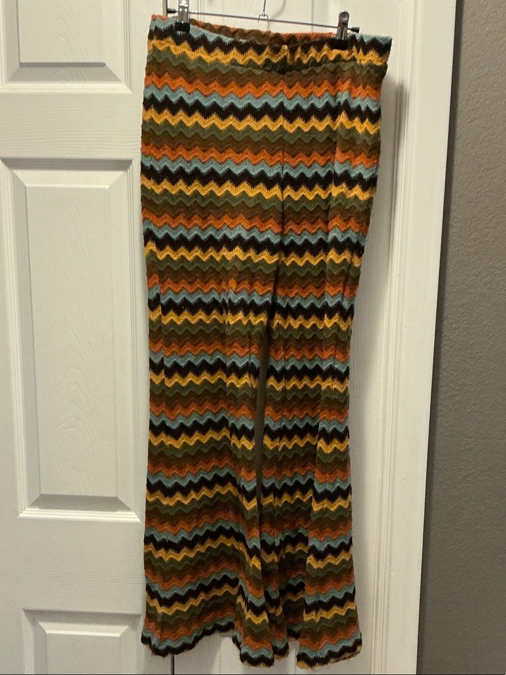Wide Leg Chevron Knit Pants in Multi-Color